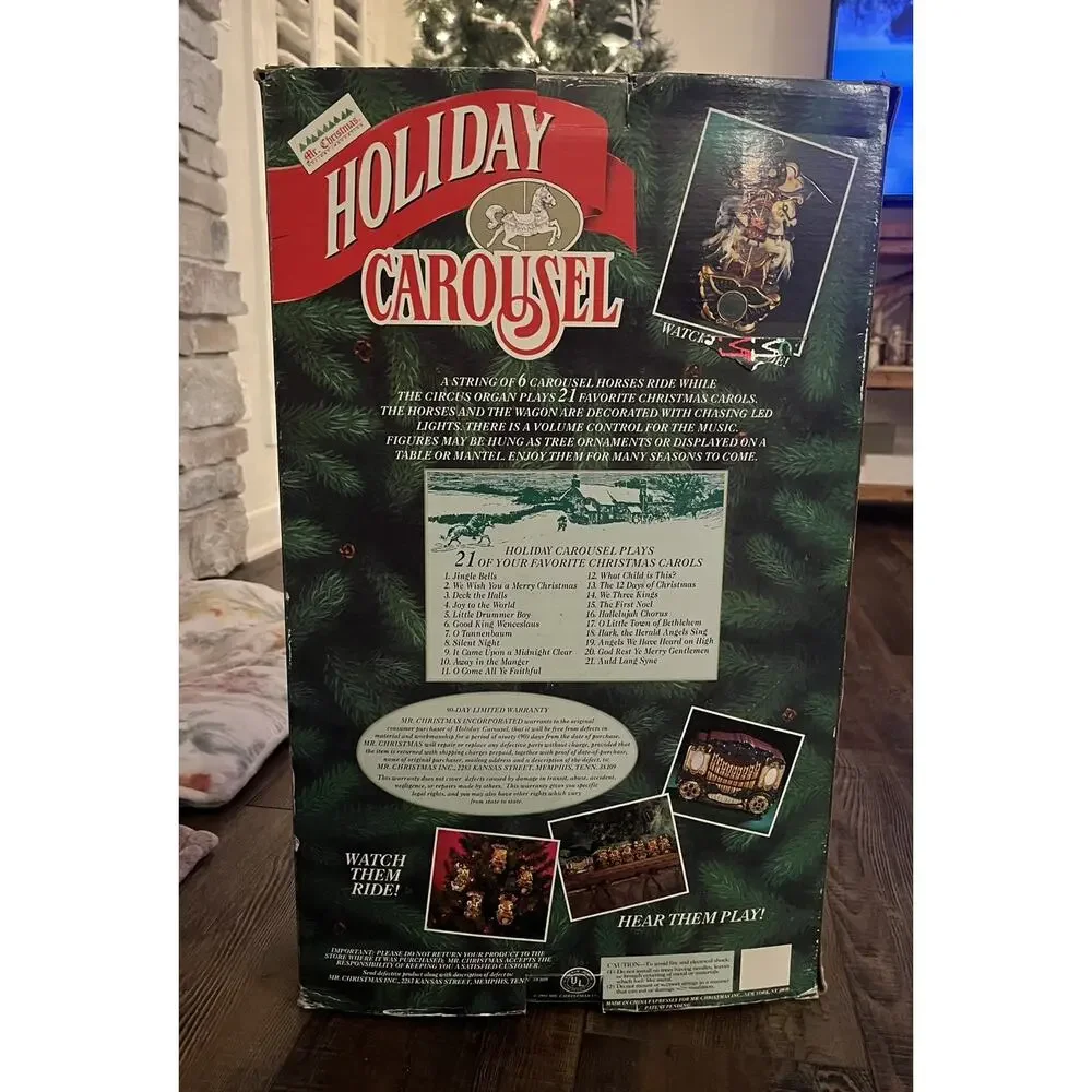 Mr Christmas Holiday Carousel 6 Horse 21 Carols Music Lights Box -Video In Pics!